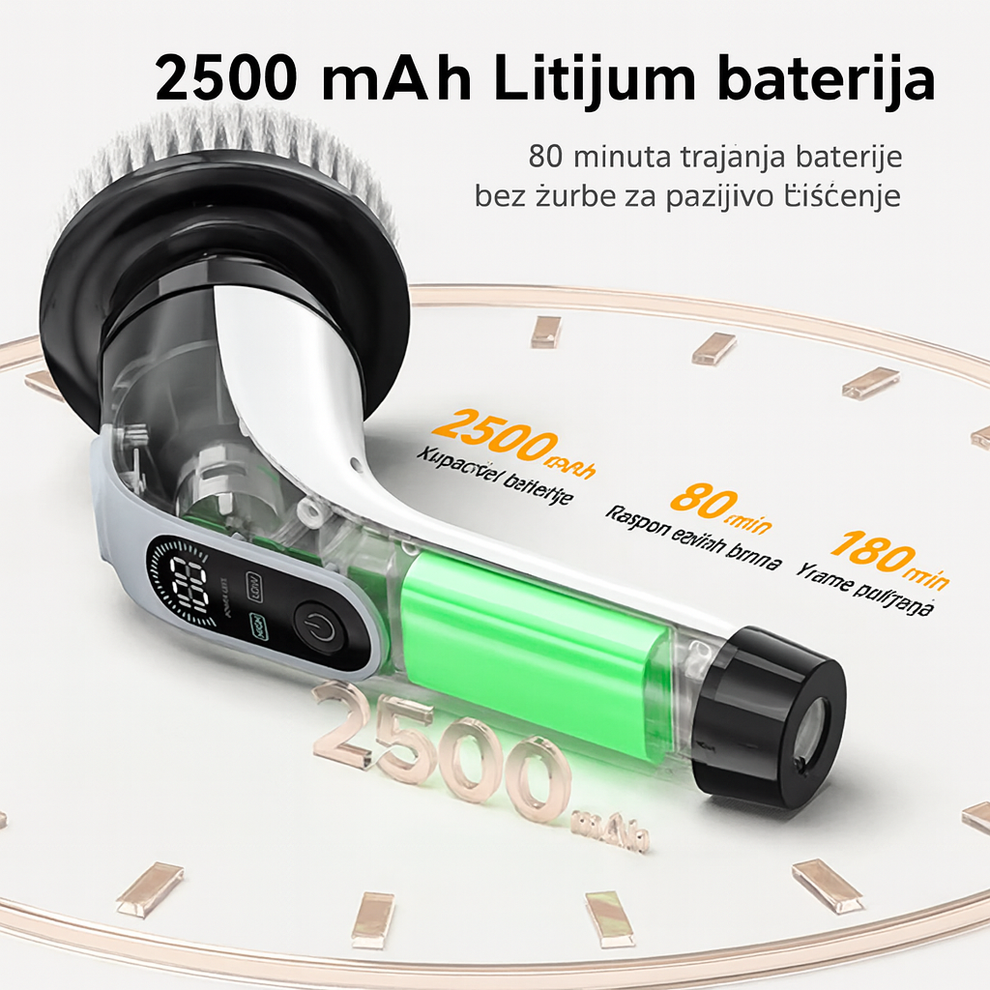 Električna Četka Za Čišćenje 7 Nastavaka Sa Snažnim Motorom (600 obrtaja/min), Produživa Ručka + 2 Brzine