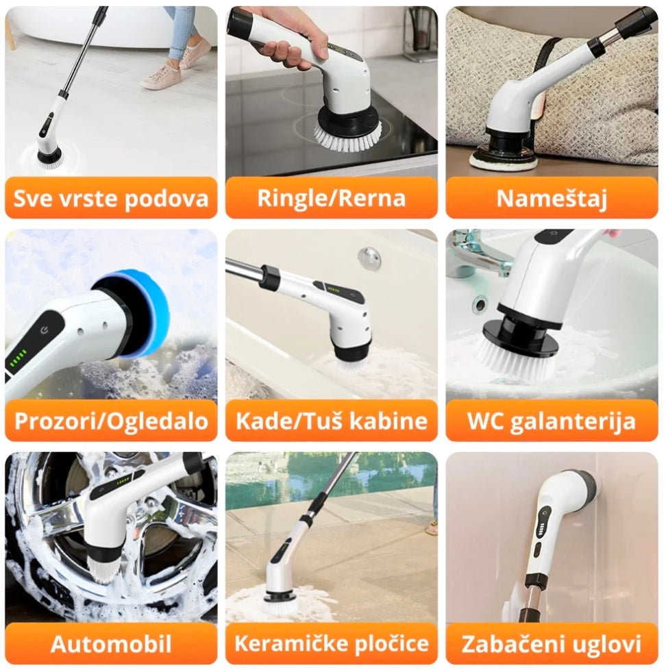 Električna Četka Za Čišćenje 7 Nastavaka Sa Snažnim Motorom (600 obrtaja/min), Produživa Ručka + 2 Brzine
